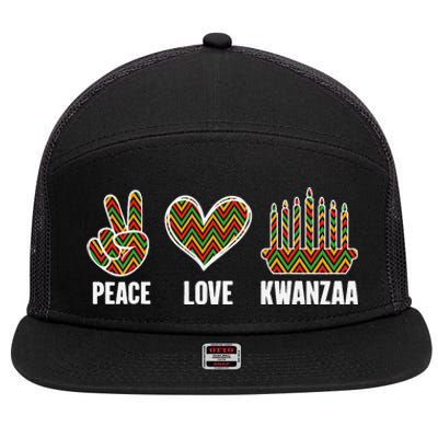 Peace Love Kwanzaa Happy Kwanzaa African American 7 Panel Mesh Trucker Snapback Hat