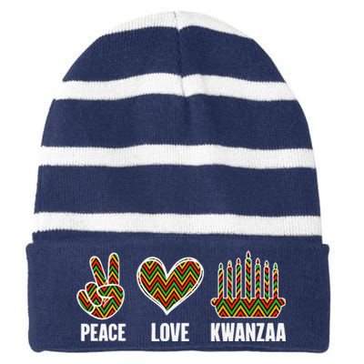 Peace Love Kwanzaa Happy Kwanzaa African American Striped Beanie with Solid Band