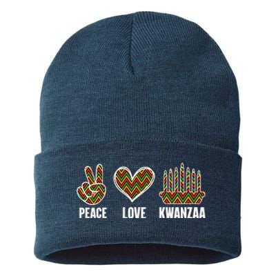 Peace Love Kwanzaa Happy Kwanzaa African American Sustainable Knit Beanie