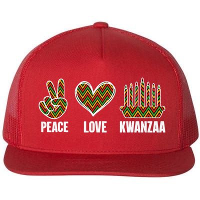 Peace Love Kwanzaa Happy Kwanzaa African American Flat Bill Trucker Hat