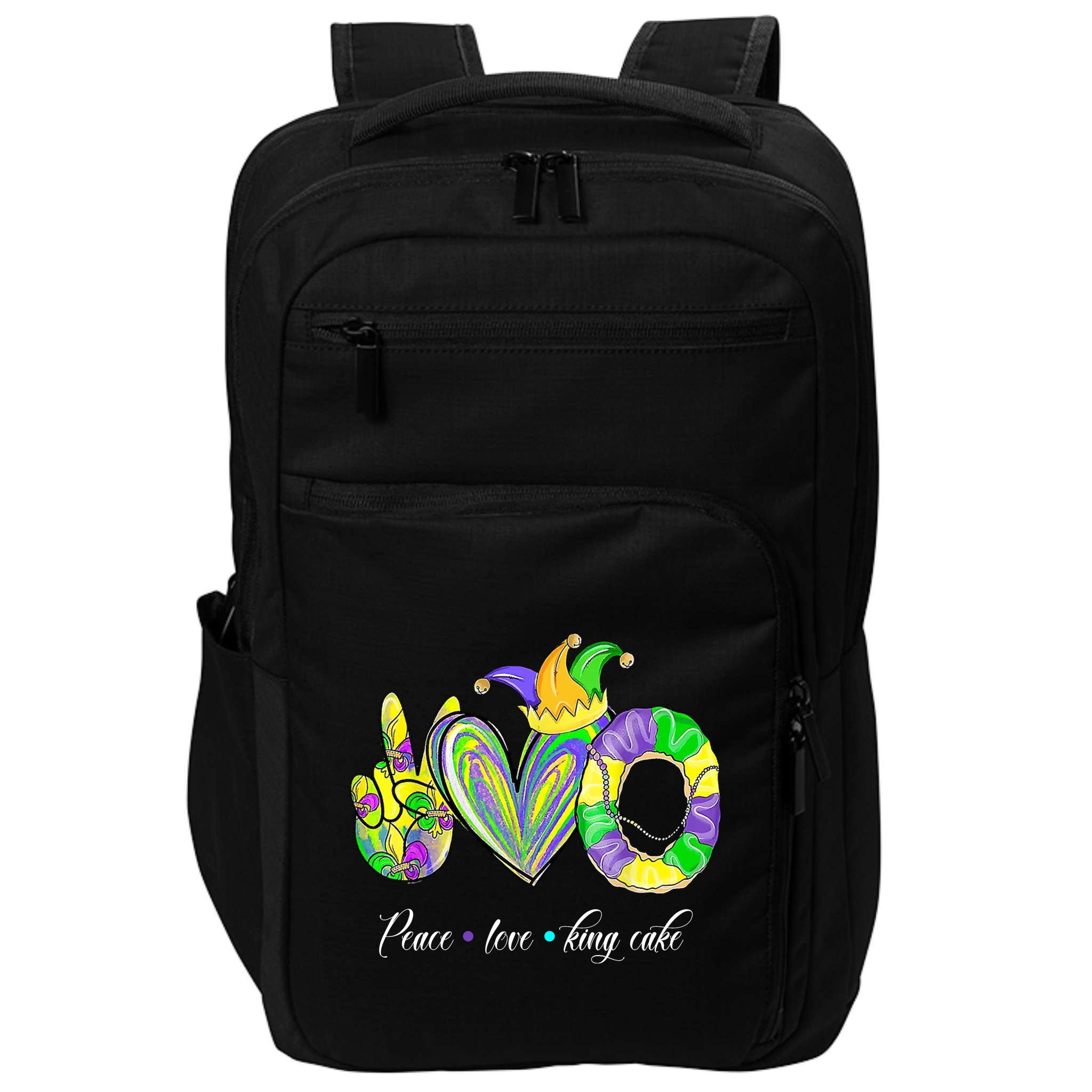 Peace Love King Cake Mardi Gras Impact Tech Backpack