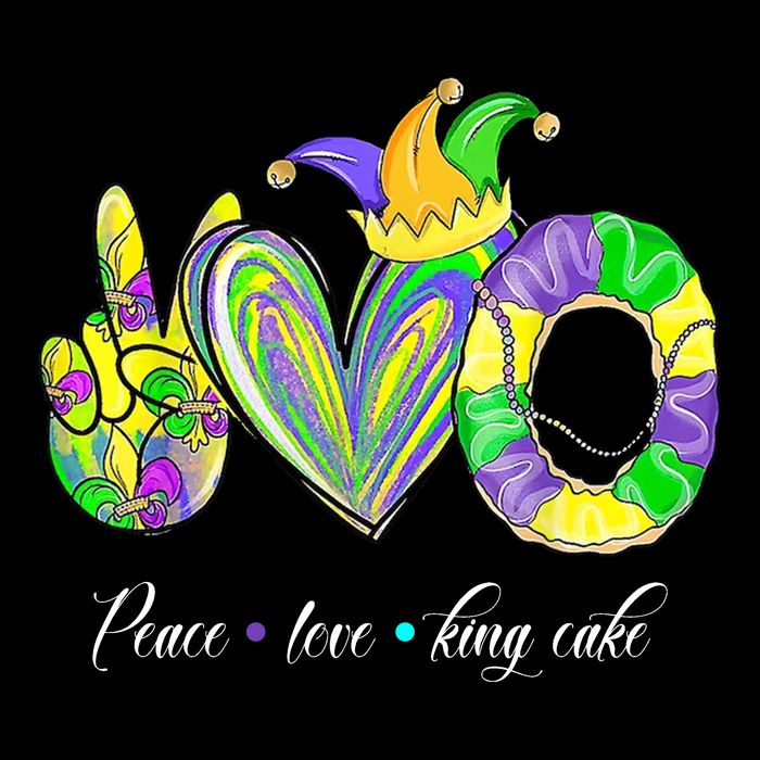Peace Love King Cake Mardi Gras Drawstring Bag
