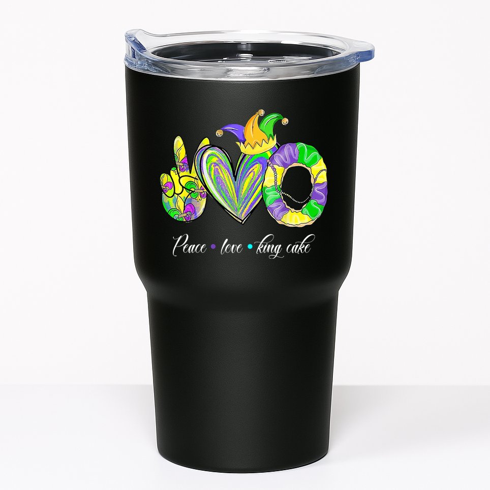 Peace Love King Cake Mardi Gras Tumbler