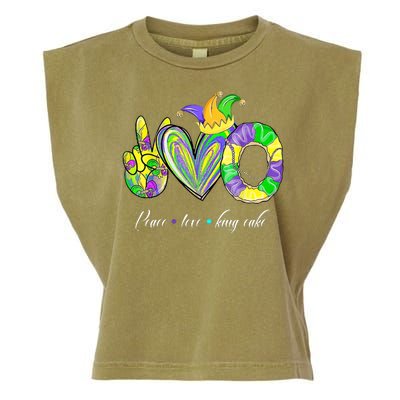 Peace Love King Cake Mardi Gras Garment-Dyed Women's Muscle Tee