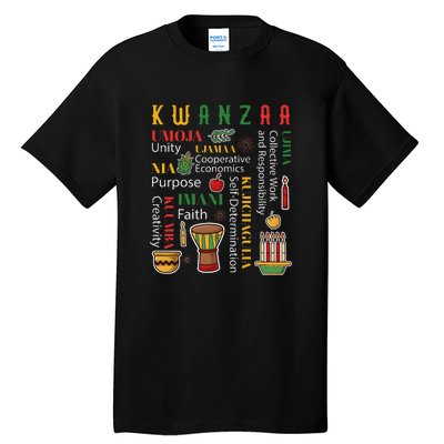 Happy Kwanzaa Drum Kinara Seven Candles Africa Celebration Tall T-Shirt