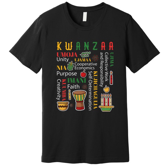 Happy Kwanzaa Drum Kinara Seven Candles Africa Celebration Premium T-Shirt