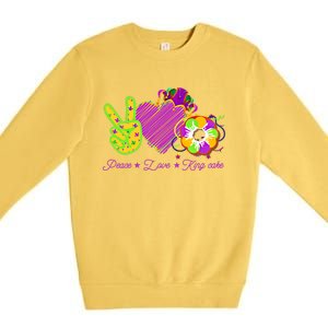 Peace Love King Cake Funny Mardi Gras Carnival Party Clothes Cute Gift Premium Crewneck Sweatshirt