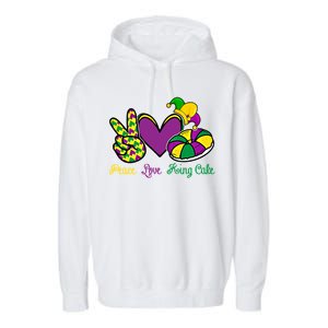 Peace Love King Cake Funny Mardi Gras Festival Carnival Gift Garment-Dyed Fleece Hoodie