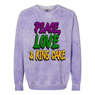 Peace Love King Cake Funny Mardi Gras Festival Party Outfit Gift Colorblast Crewneck Sweatshirt