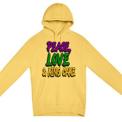 Peace Love King Cake Funny Mardi Gras Festival Party Outfit Gift Premium Pullover Hoodie