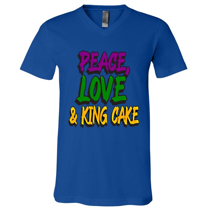 Peace Love King Cake Funny Mardi Gras Festival Party Outfit Gift V-Neck T-Shirt