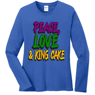 Peace Love King Cake Funny Mardi Gras Festival Party Outfit Gift Ladies Long Sleeve Shirt