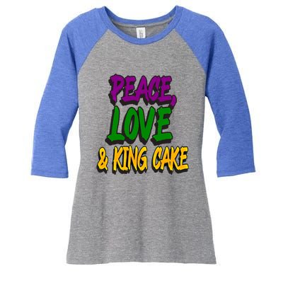 Peace Love King Cake Funny Mardi Gras Festival Party Outfit Gift Women's Tri-Blend 3/4-Sleeve Raglan Shirt