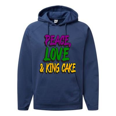 Peace Love King Cake Funny Mardi Gras Festival Party Outfit Gift Performance Fleece Hoodie