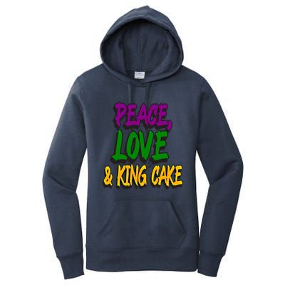 Peace Love King Cake Funny Mardi Gras Festival Party Outfit Gift Women's Pullover Hoodie