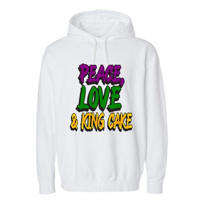 Peace Love King Cake Funny Mardi Gras Festival Party Outfit Gift Garment-Dyed Fleece Hoodie