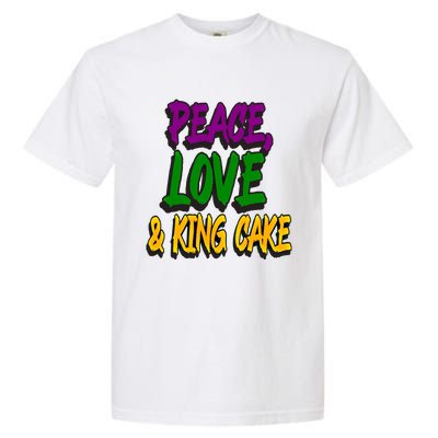 Peace Love King Cake Funny Mardi Gras Festival Party Outfit Gift Garment-Dyed Heavyweight T-Shirt