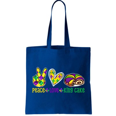 Peace Love King Cake Funny Mardi Gras Festival Party Gift Tote Bag