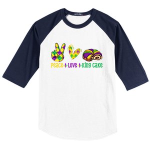 Peace Love King Cake Funny Mardi Gras Festival Party Gift Baseball Sleeve Shirt