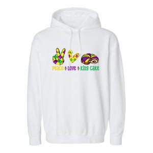 Peace Love King Cake Funny Mardi Gras Festival Party Gift Garment-Dyed Fleece Hoodie