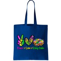 Peace Love King Cake Funny Mardi Gras Festival Party Gift Tote Bag