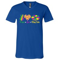 Peace Love King Cake Funny Mardi Gras Festival Party Gift V-Neck T-Shirt