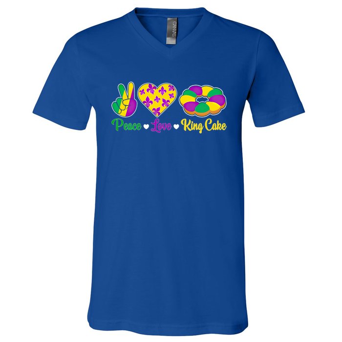 Peace Love King Cake Funny Mardi Gras Festival Party Gift V-Neck T-Shirt