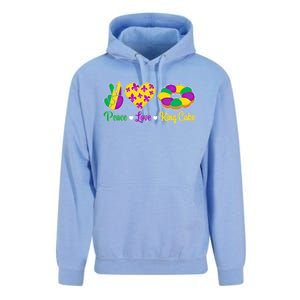 Peace Love King Cake Funny Mardi Gras Festival Party Gift Unisex Surf Hoodie