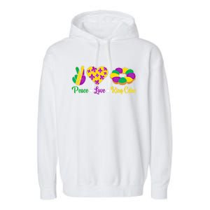 Peace Love King Cake Funny Mardi Gras Festival Party Gift Garment-Dyed Fleece Hoodie