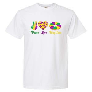 Peace Love King Cake Funny Mardi Gras Festival Party Gift Garment-Dyed Heavyweight T-Shirt