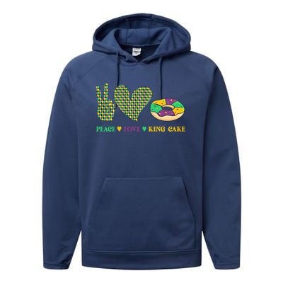 Peace Love King Cake Funny Mardi Gras King Cake Lover Gift Performance Fleece Hoodie