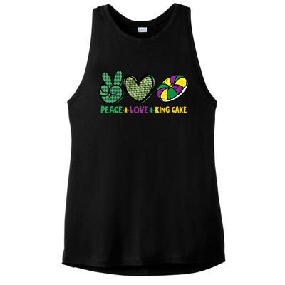 Peace Love King Cake Funny Mardi Gras King Cake Party Outfit Funny Gift Ladies PosiCharge Tri-Blend Wicking Tank