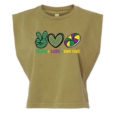 Peace Love King Cake Funny Mardi Gras King Cake Party Outfit Funny Gift Garment-Dyed Women's Muscle Tee