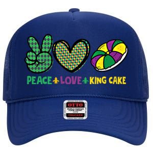 Peace Love King Cake Funny Mardi Gras King Cake Party Outfit Funny Gift High Crown Mesh Back Trucker Hat