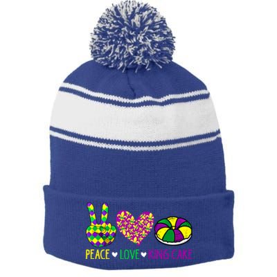 Peace Love King Cake Funny Mardi Gras New Orleans Parade Meaningful Gift Stripe Pom Pom Beanie