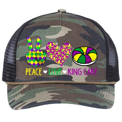 Peace Love King Cake Funny Mardi Gras New Orleans Parade Meaningful Gift Retro Rope Trucker Hat Cap