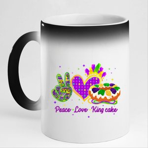 Peace Love King Cake Funny Mardi Gras Party Carnival Funny Gift Cute Gift 11oz Black Color Changing Mug