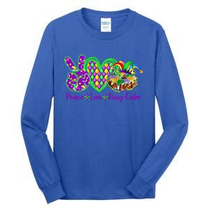 Peace Love King Cake Funny Mardi Gras Party Carnival Funny Gift Tall Long Sleeve T-Shirt