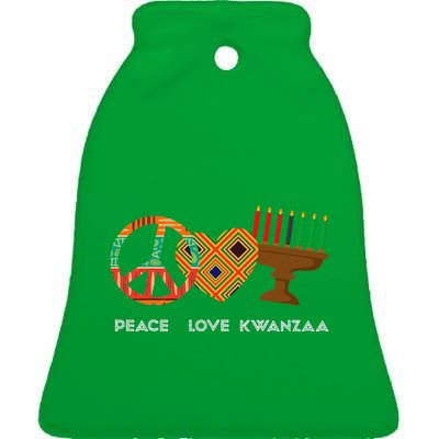 Peace Love Kwanzaa African American Celebration Ceramic Bell Ornament