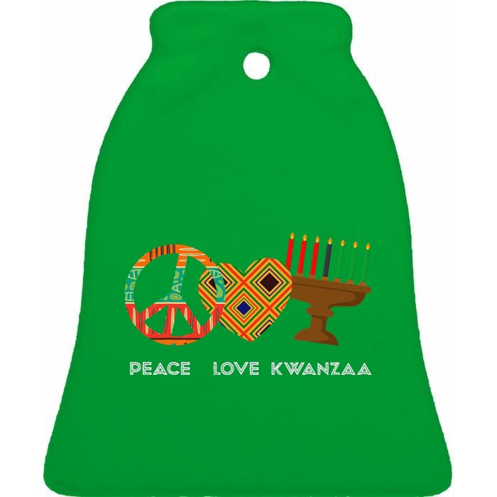 Peace Love Kwanzaa African American Celebration Ceramic Bell Ornament