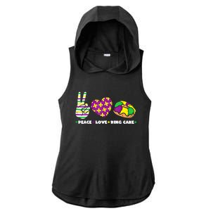 Peace Love King Cake Funny Mardi Gras Party Carnival Great Gift Ladies PosiCharge Tri-Blend Wicking Draft Hoodie Tank