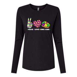 Peace Love King Cake Funny Mardi Gras Party Carnival Great Gift Womens Cotton Relaxed Long Sleeve T-Shirt