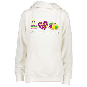 Peace Love King Cake Funny Mardi Gras Party Carnival Great Gift Womens Funnel Neck Pullover Hood