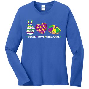 Peace Love King Cake Funny Mardi Gras Party Carnival Great Gift Ladies Long Sleeve Shirt