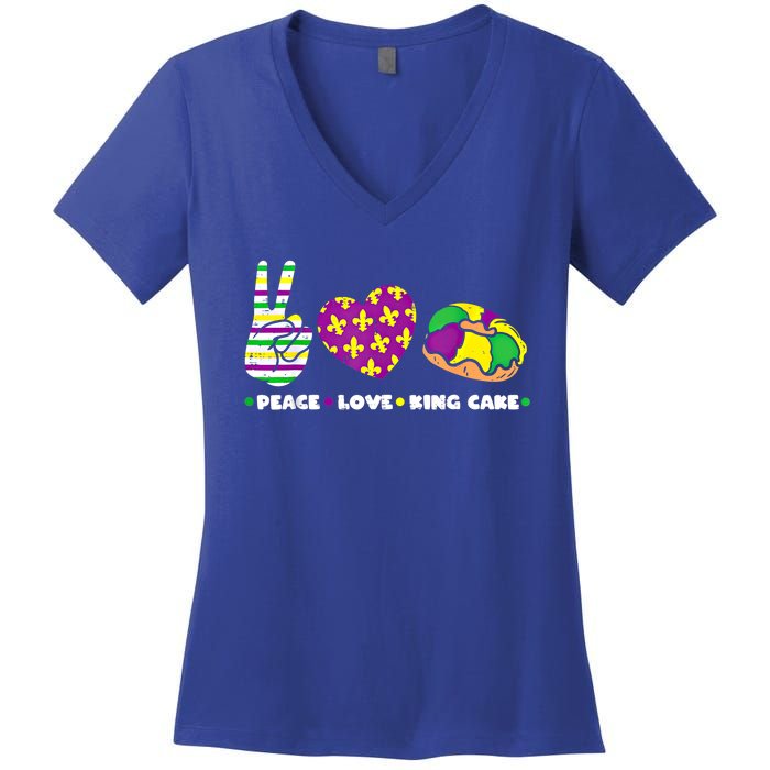 Peace Love King Cake Funny Mardi Gras Party Carnival Great Gift Women's V-Neck T-Shirt