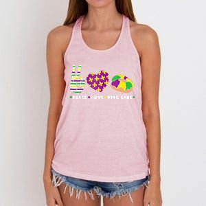 Peace Love King Cake Funny Mardi Gras Party Carnival Great Gift Women's Knotted Racerback Tank