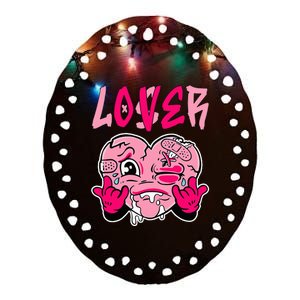 Pink Loser Lover Pink Drip Heart Matching Outfit Ceramic Oval Ornament