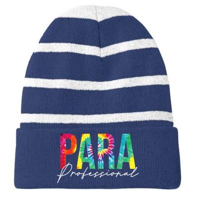 Paraprofessional Life Leopard 100 Day Last Day Of School Hoodie Striped Beanie with Solid Band