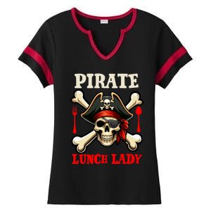 Pirate Lunch Lady Costume Skull Horror Pirate Funny Job Team Ladies Halftime Notch Neck Tee