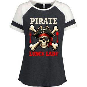 Pirate Lunch Lady Costume Skull Horror Pirate Funny Job Team Enza Ladies Jersey Colorblock Tee